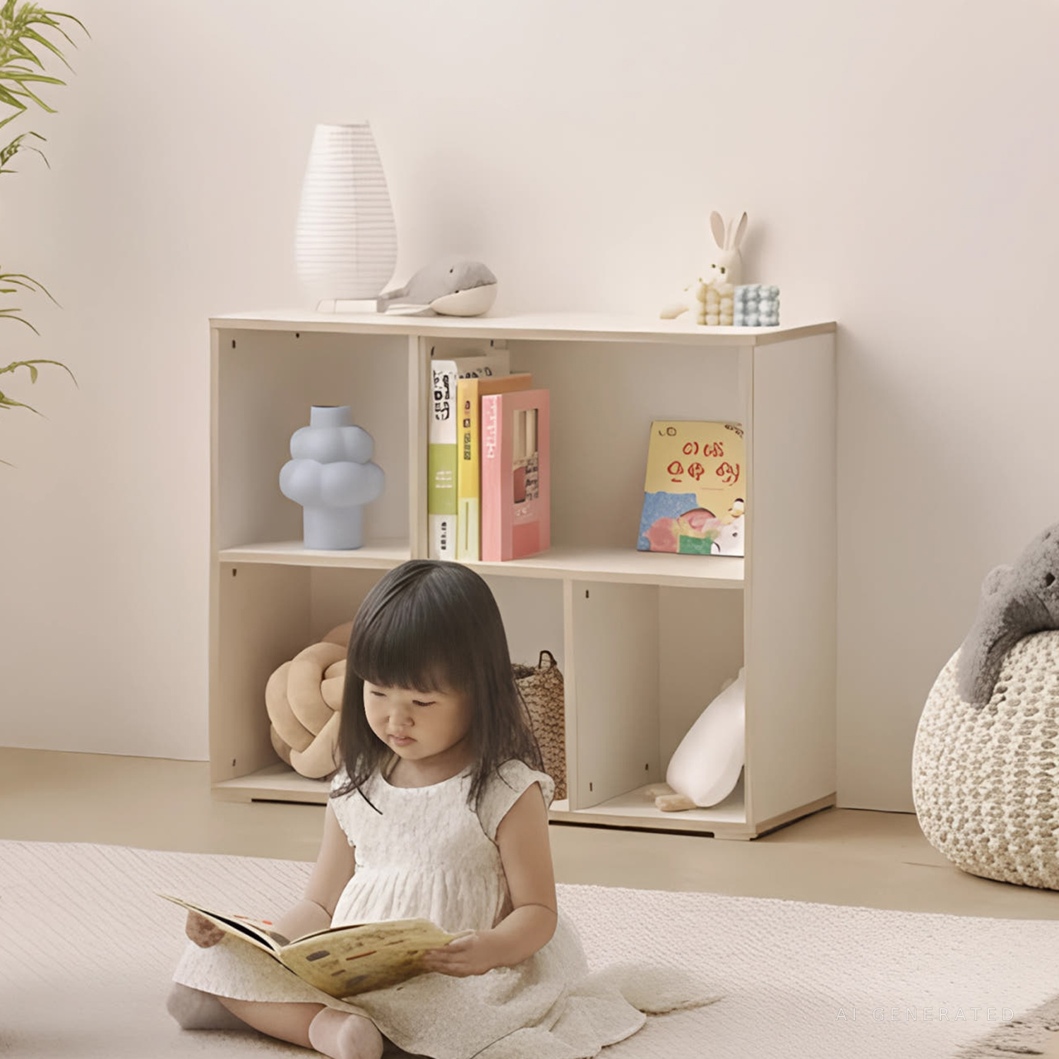아기 책장 거실 어린이 책장 유아 교구장 800x300x650, 2단, 크림화이트