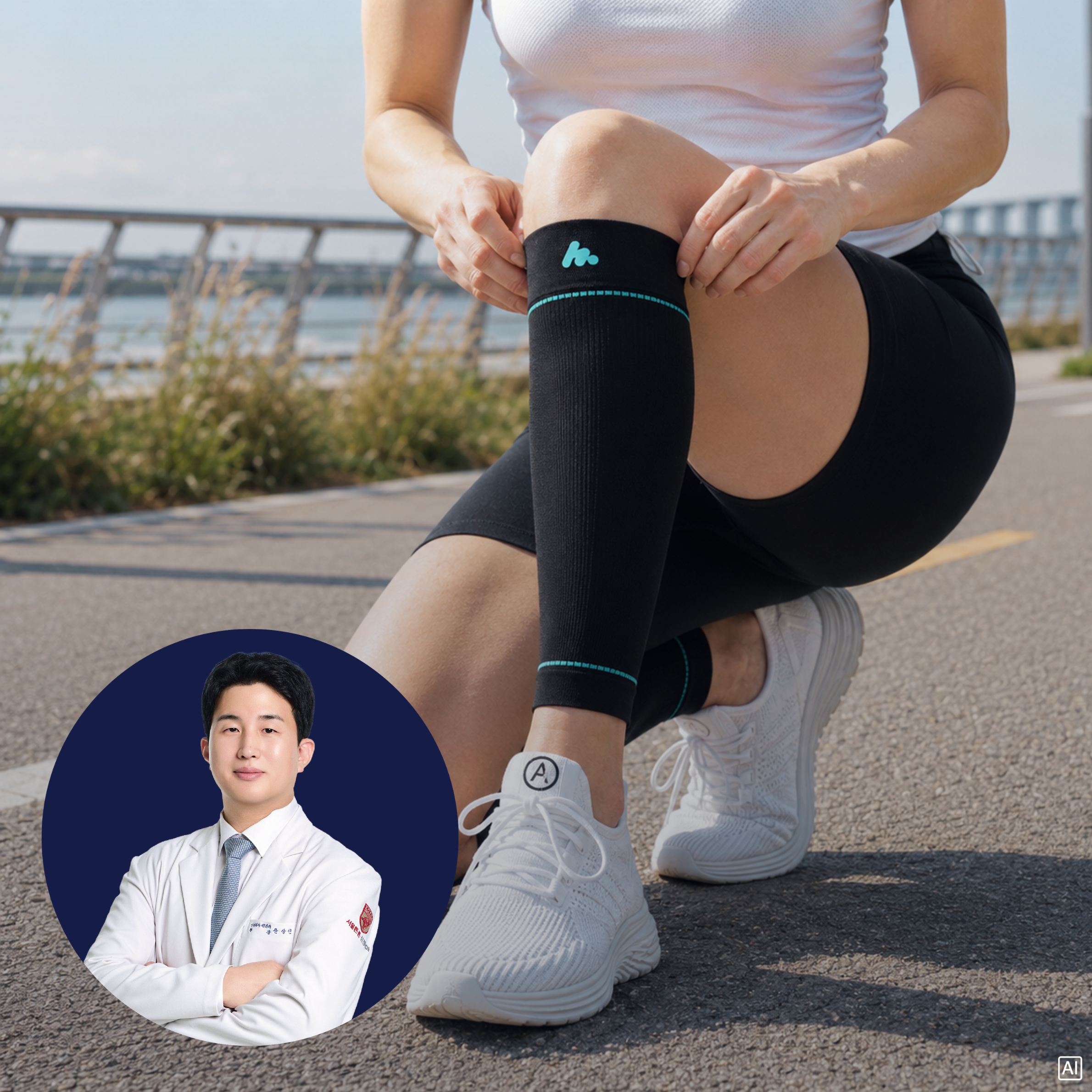 뮤피츠 코어 종아리보호대 카프슬리브 러닝 테니스 배드민턴 압박 밴드 블랙