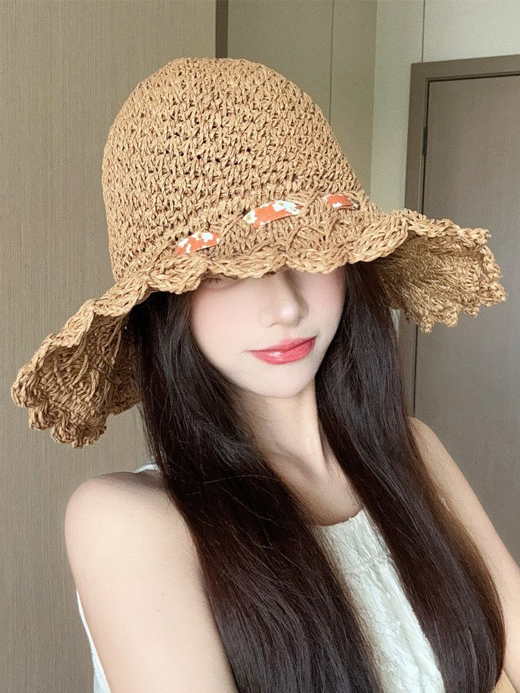 여성 밀짚 버킷햇 여름 와이드챙 자외선 차단 비치 여행 썬햇 - 상세 이미지 2