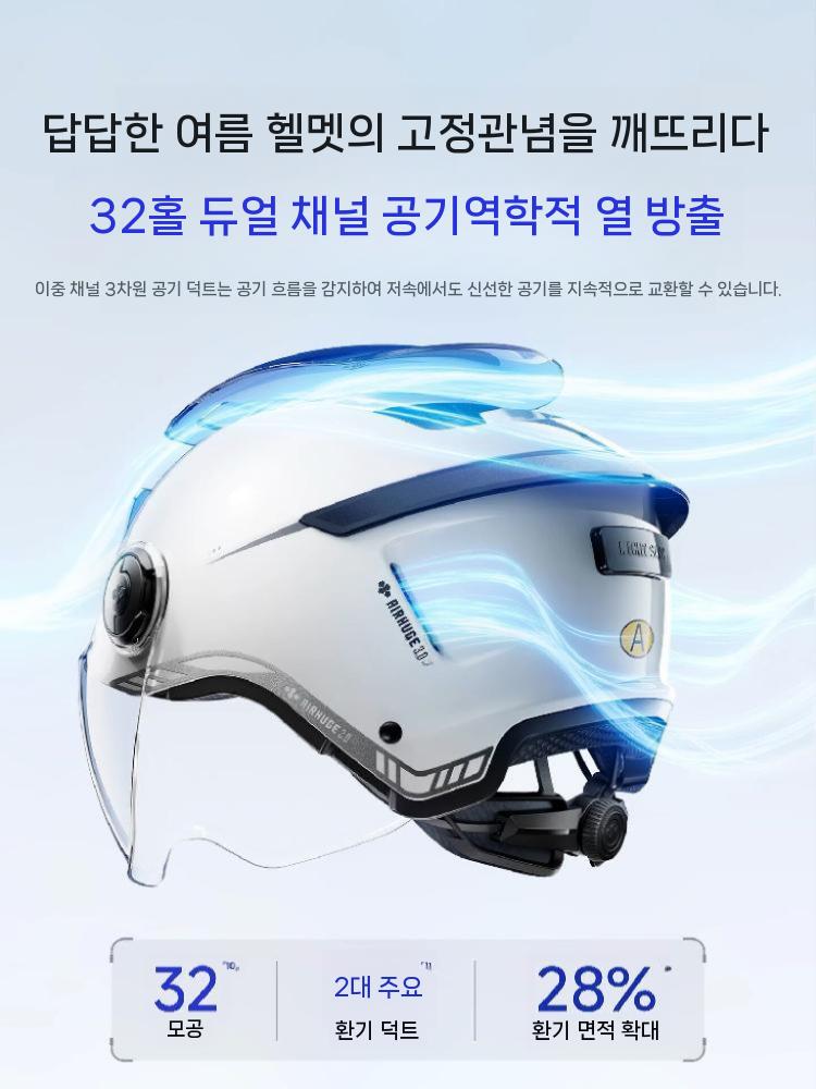 오토바이 헬멧 하이바 자외선 차단 선루프 가벼운 화이트 하프 렌즈 - 상세 이미지 4