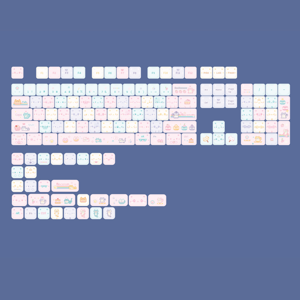 Soulcat 고함량 PBT + PC 투명 레이어 크리스탈 키캡 134키 (쫑긋 고양이 마카롱) 이미지 2