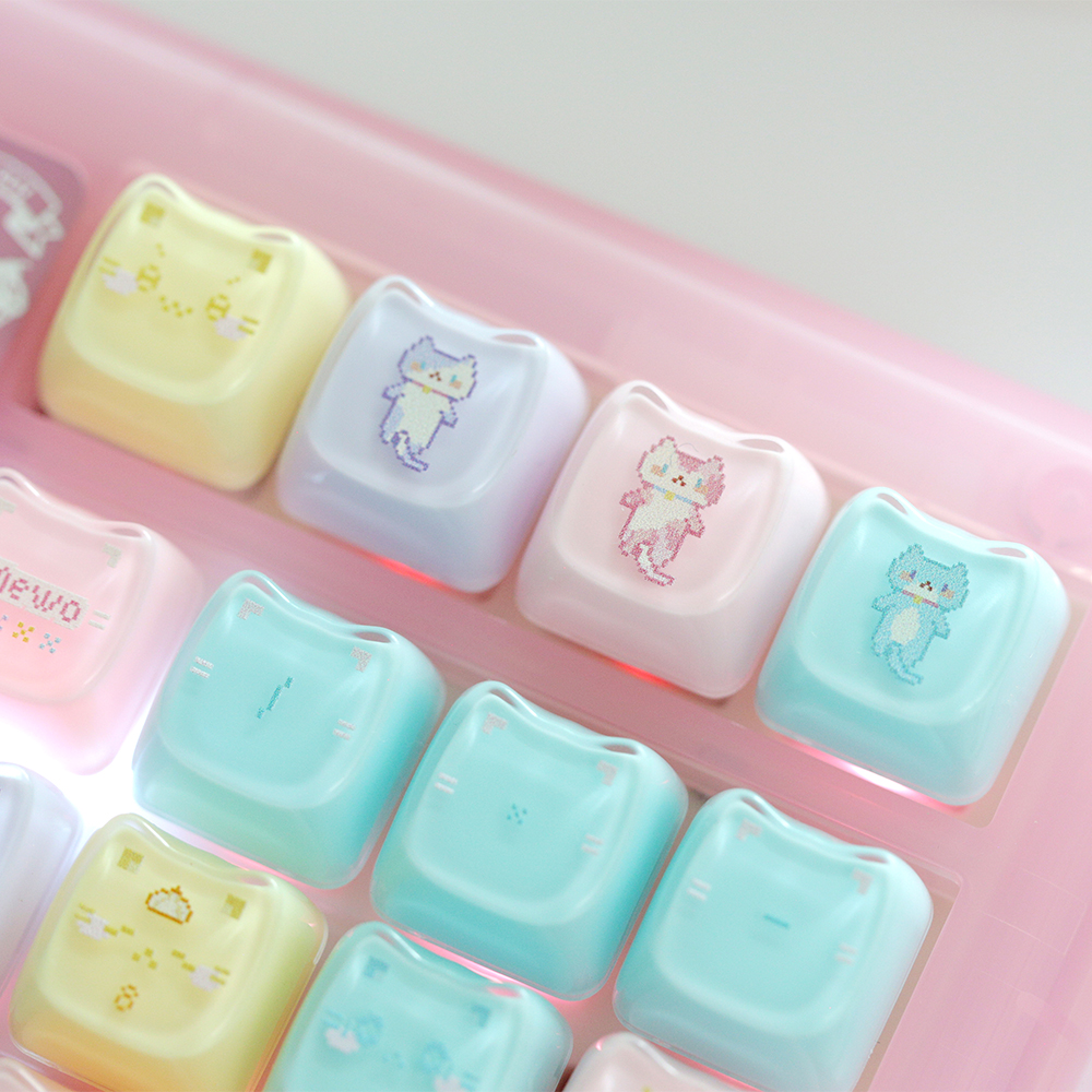 Soulcat 고함량 PBT + PC 투명 레이어 크리스탈 키캡 134키 (쫑긋 고양이 마카롱) 이미지 4