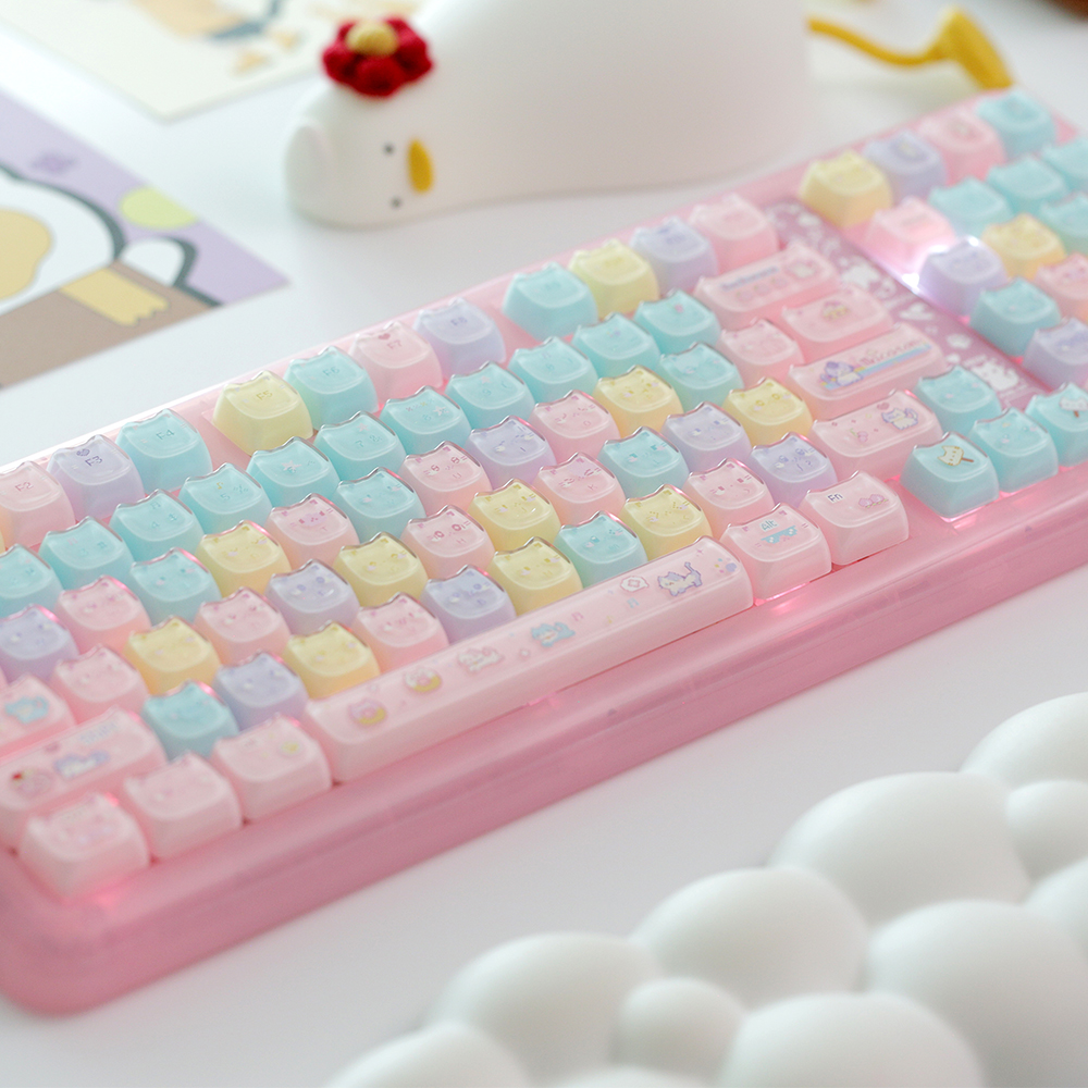 Soulcat 고함량 PBT + PC 투명 레이어 크리스탈 키캡 134키 (쫑긋 고양이 마카롱) 이미지 6