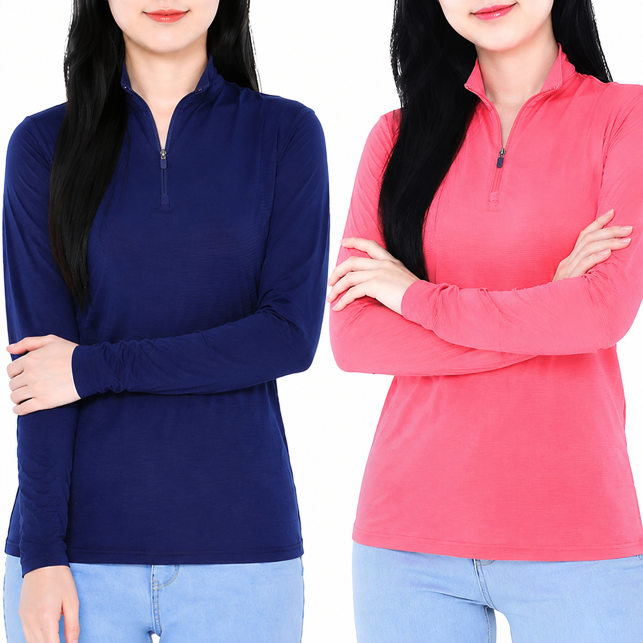 여성쿨티셔츠 여름긴팔티 얇은 집업 시원한 냉장고 여름용 - 상품 이미지