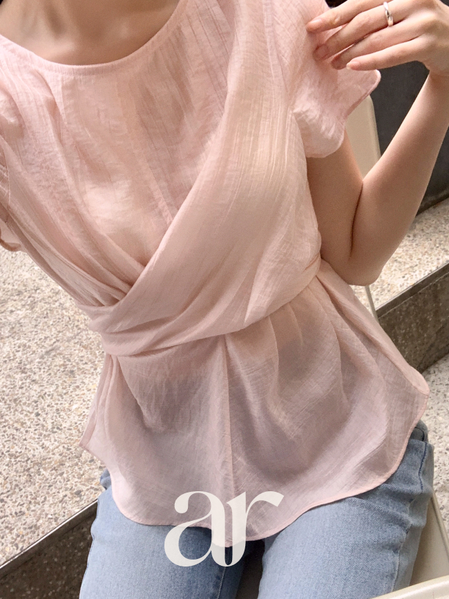 (국내제작) 크로스 꼬임 백 리본 스트랩 반팔 블라우스 bs8838 이미지 7