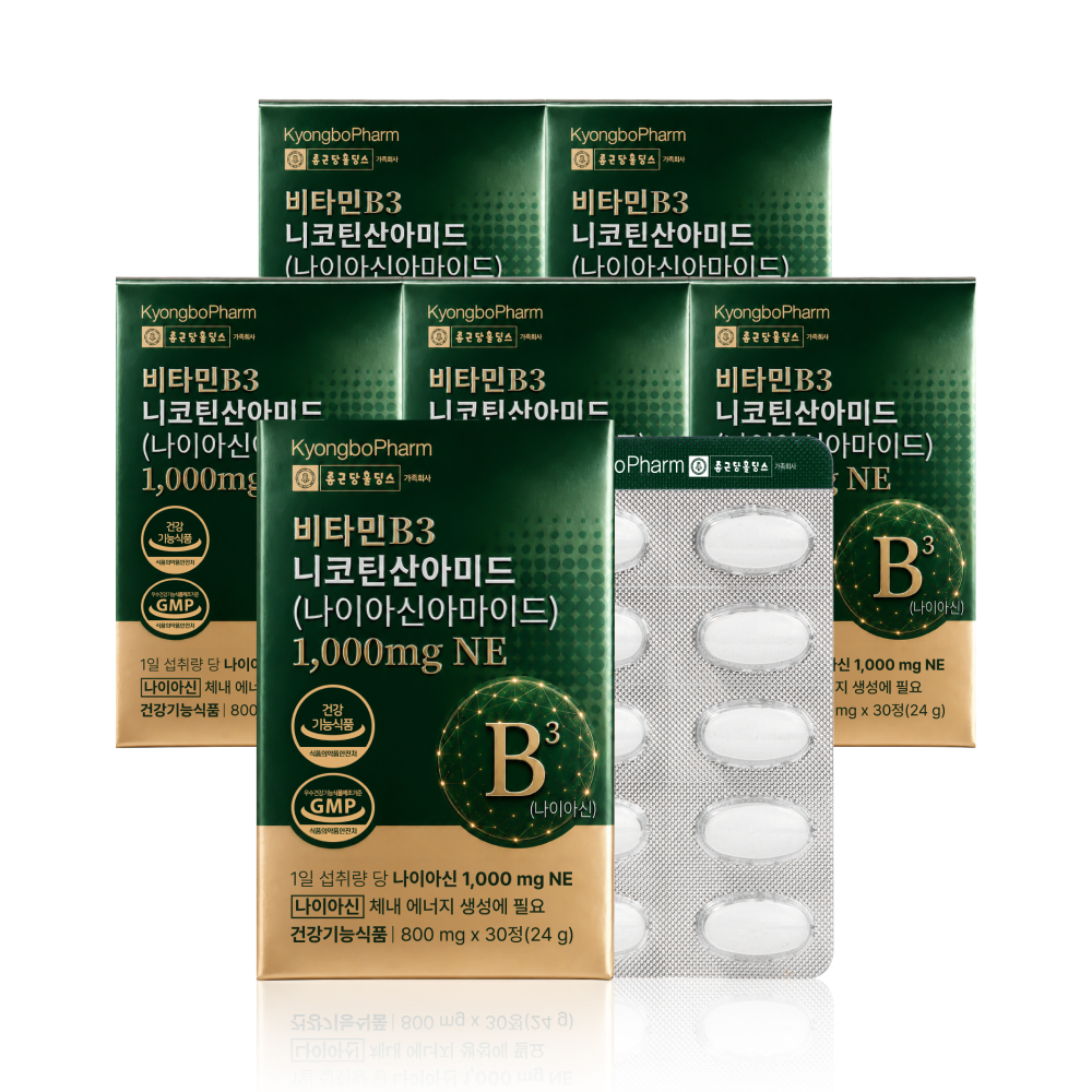 종근당홀딩스 경보제약 고용량1000mg 비타민b3 니코틴산아미드 나이아신 30정, 6개 - 상품 이미지
