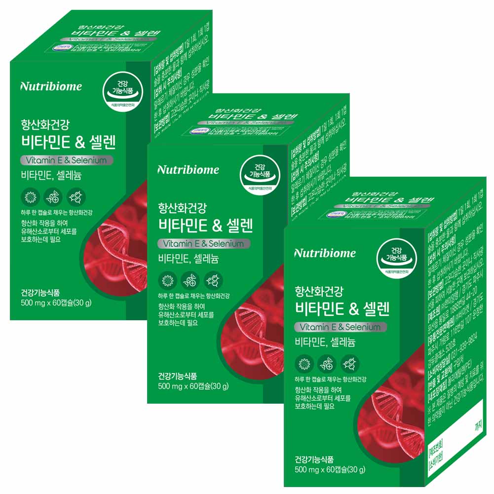 뉴트리바이옴 항산화건강 비타민E & 셀렌 셀레늄 60캡슐, 3개 - 상품 이미지