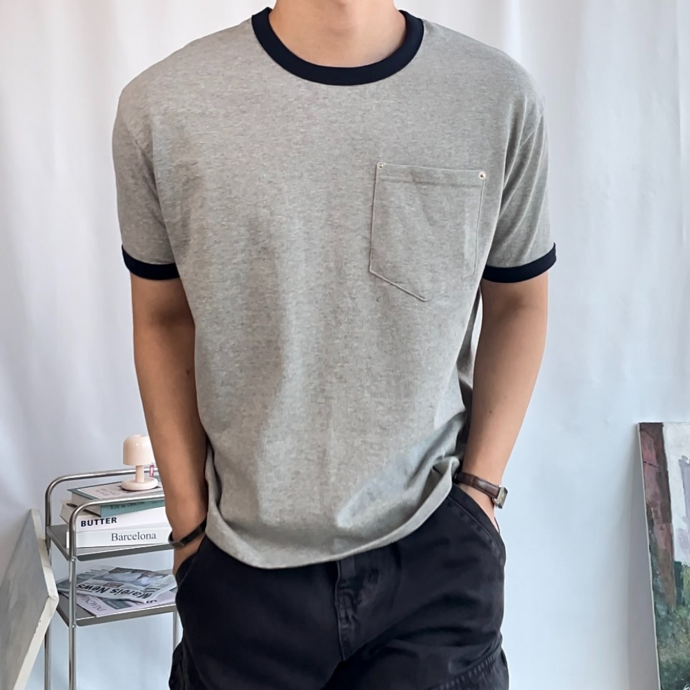 남자링거티 머슬핏링거티 포켓 랍빠 남자면티 배색티셔츠 이미지 8