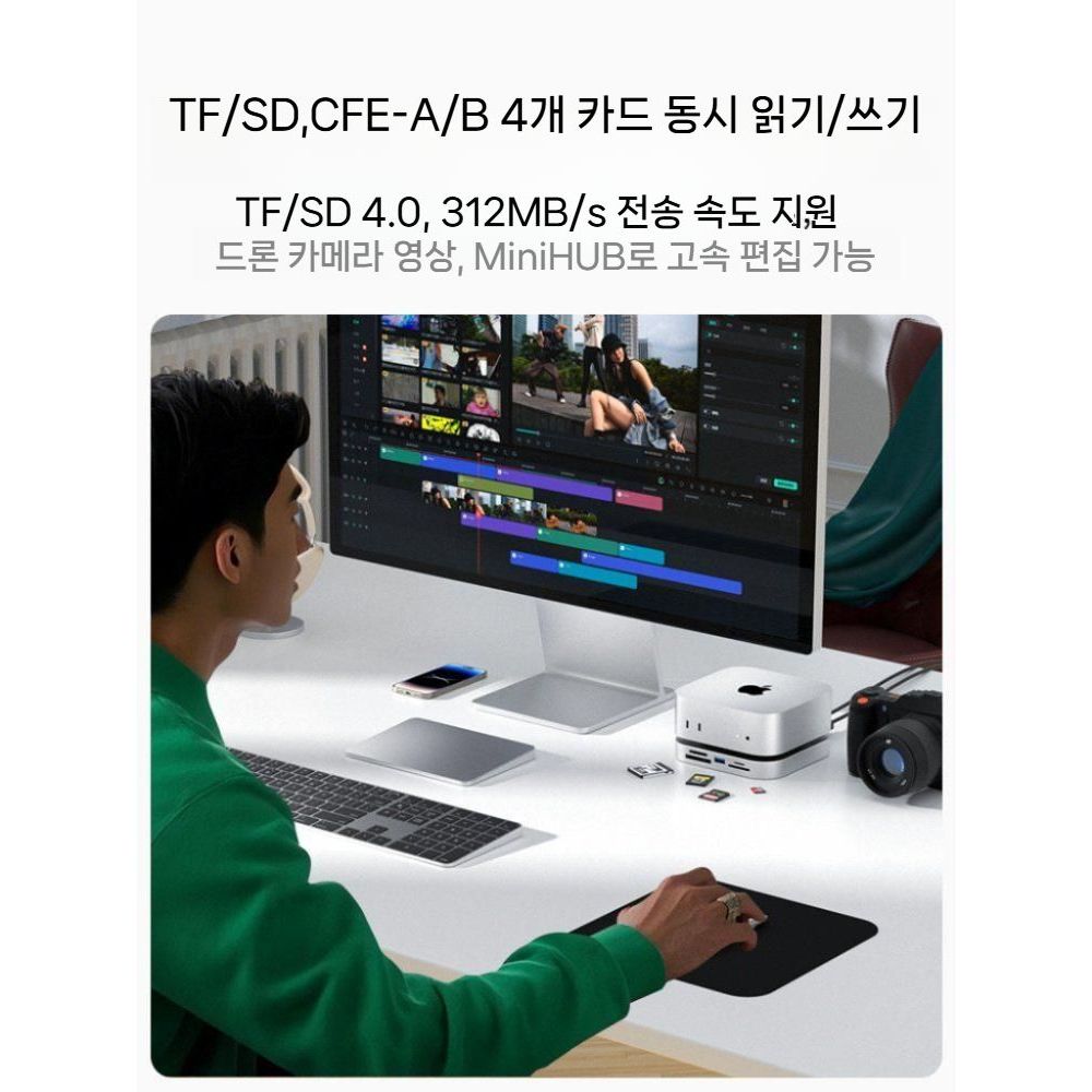 맥미니 m4 도킹 스테이션  확장 드라이브 Type-C 멀티포트 허브 컨버터 CF SD 카드 리더기 - 상세 이미지 3