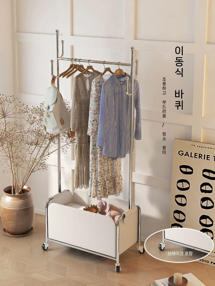 이동식 행거 수납트롤리 스탠드 옷걸이 철제 인테리어 화이트 - 상세 이미지 3
