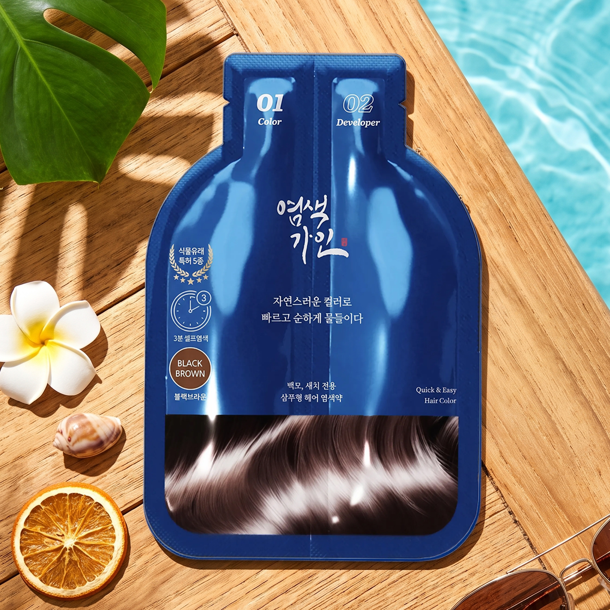염색 가인 헤어 새치 염색약 샴푸형 3분 셀프 저자극 일회용 내추럴블랙 15회분 상품 이미지