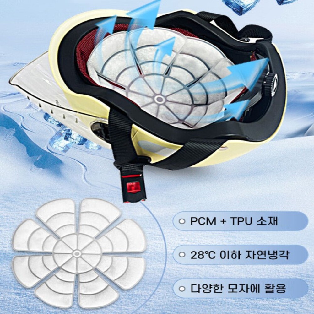 PCM 헬멧 냉각패드 쿨러 시원한 자연냉각 헬멧 하이바 안전모 모자 쿨러패드 아이스팩 - 상세 이미지 3