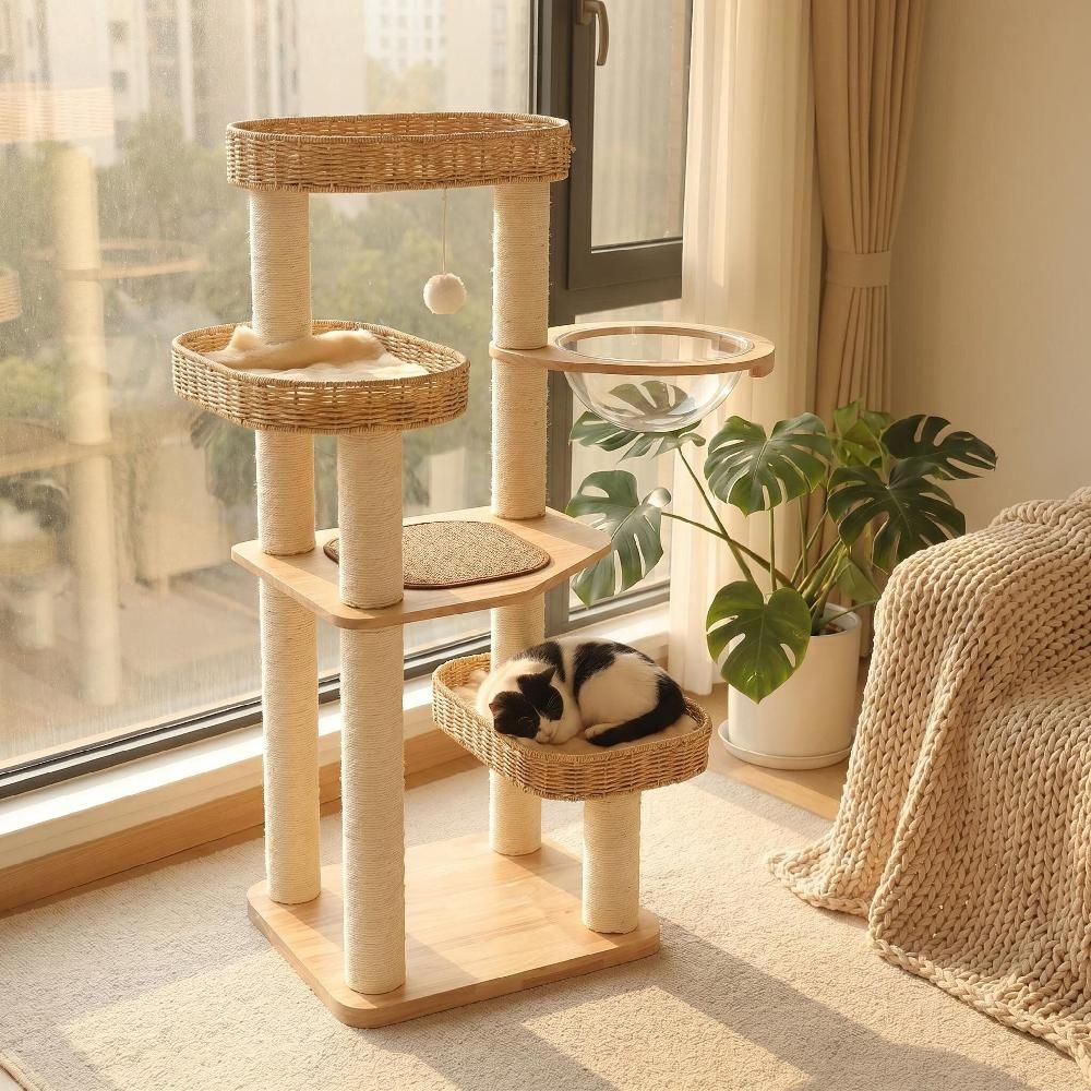 고양이 캣타워 원목 캣폴 일체형 스크래쳐 놀이터 하우스 A - 상품 이미지