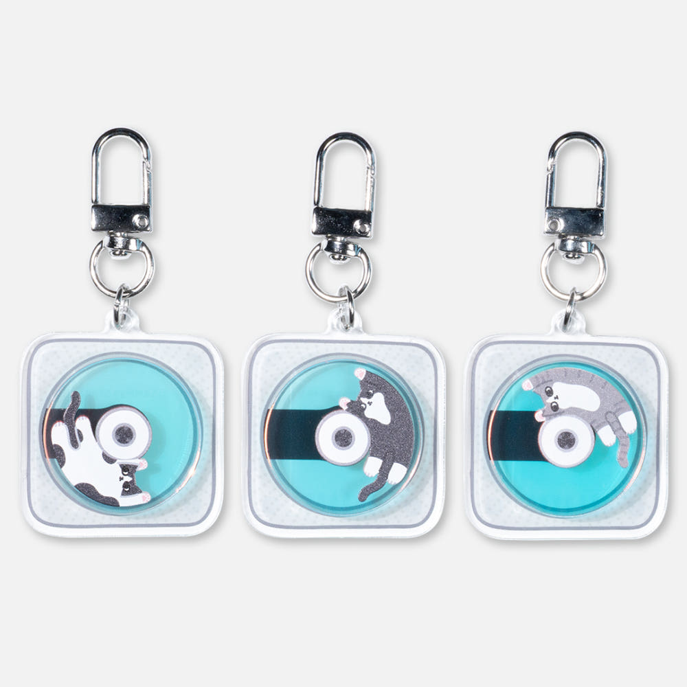 삼묘상점 음악을 즐기는 고양이 돌아버린 아크릴 오로라 키링 열쇠고리 - 상품 이미지
