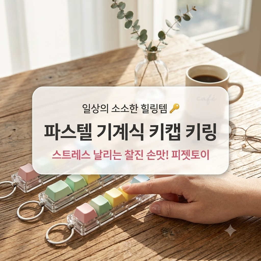 예쁜 파스텔 4구 키캡 키링 커스텀 기계식 스위치 피젯토이 테스터 스트레스 완화 - 상세 이미지 3