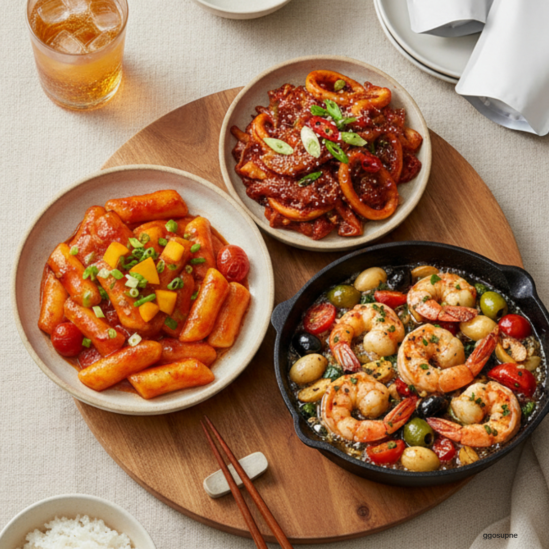 꼬숩네 5분컷 간편하고 맛있는 홍시 떡볶이 감바스 오징어볶음 배달 밀키트 3종 홈파티 홈쿡 - 상세 이미지 2
