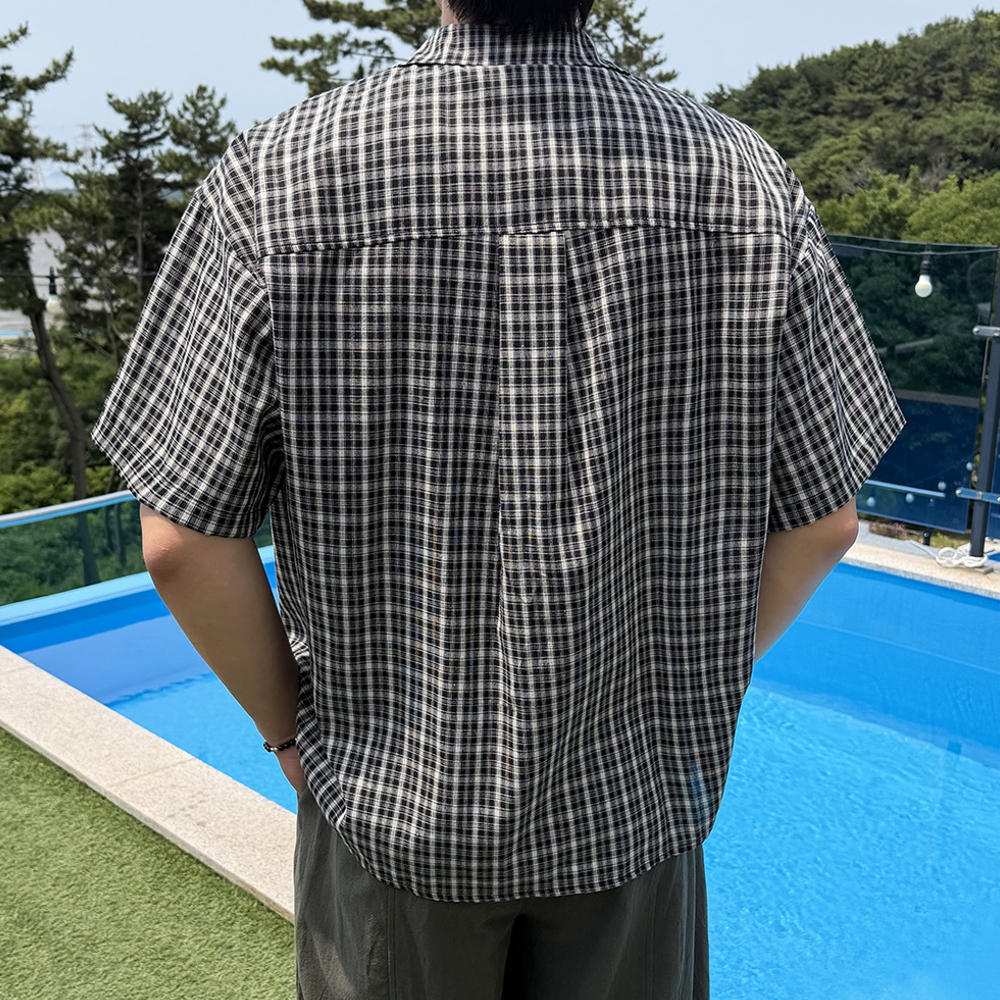 남자 옐다 오버핏 여름 고방 체크 반팔 셔츠 남방 이미지 8