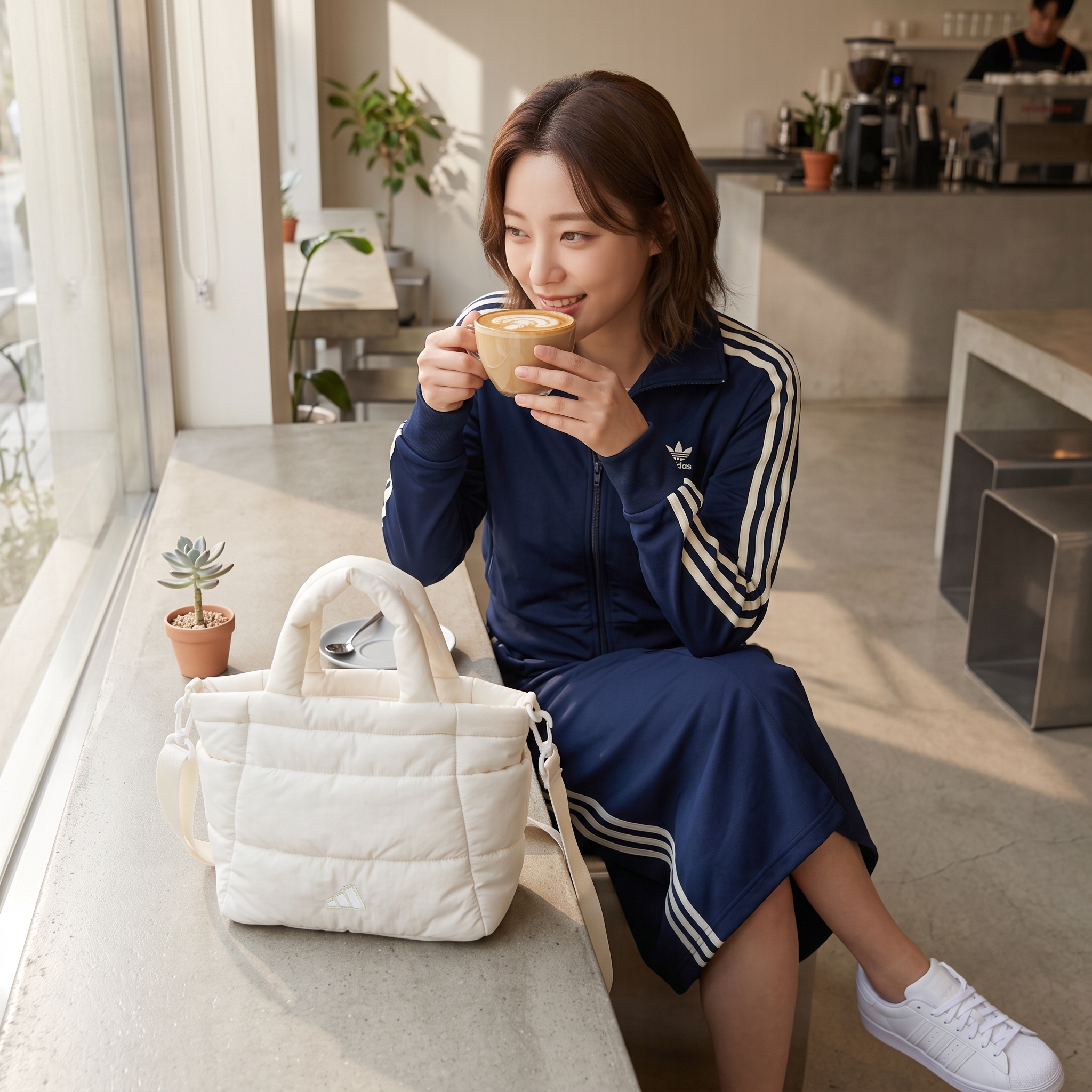 [국내매장판] 아디다스 여성 퀼팅 패딩 토트백 골프 데일리 가방 오프화이트(퀼팅) - 상품 이미지