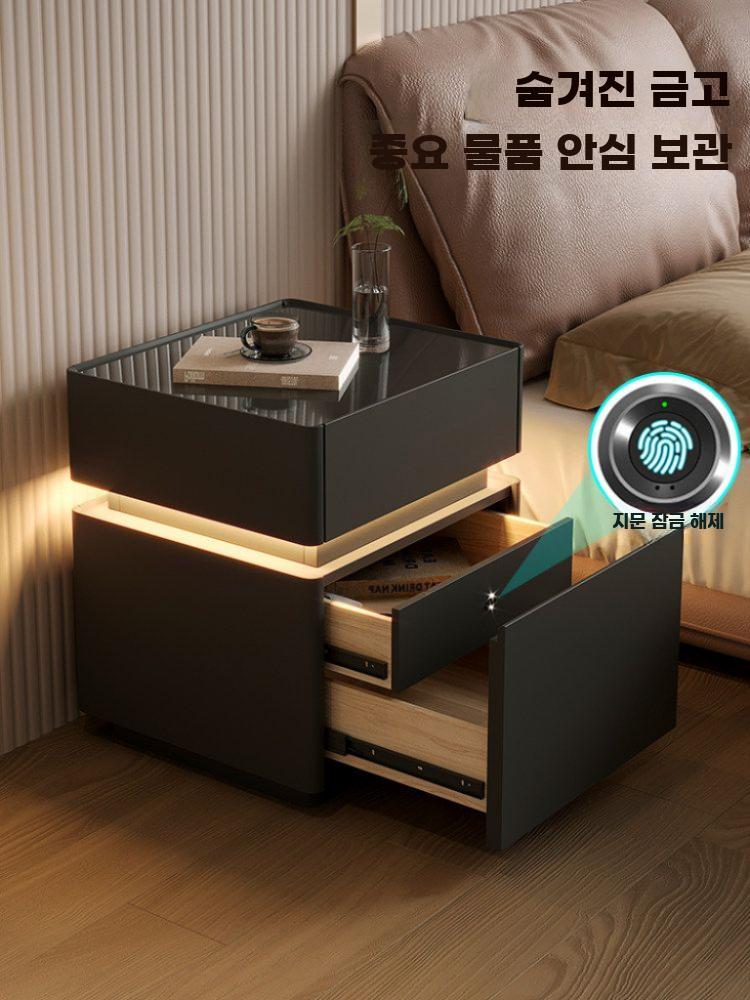 침대 협탁 사이드 테이블 LED 조명 틈새 서랍 수납 2서랍 40x40x50cm - 상세 이미지 2