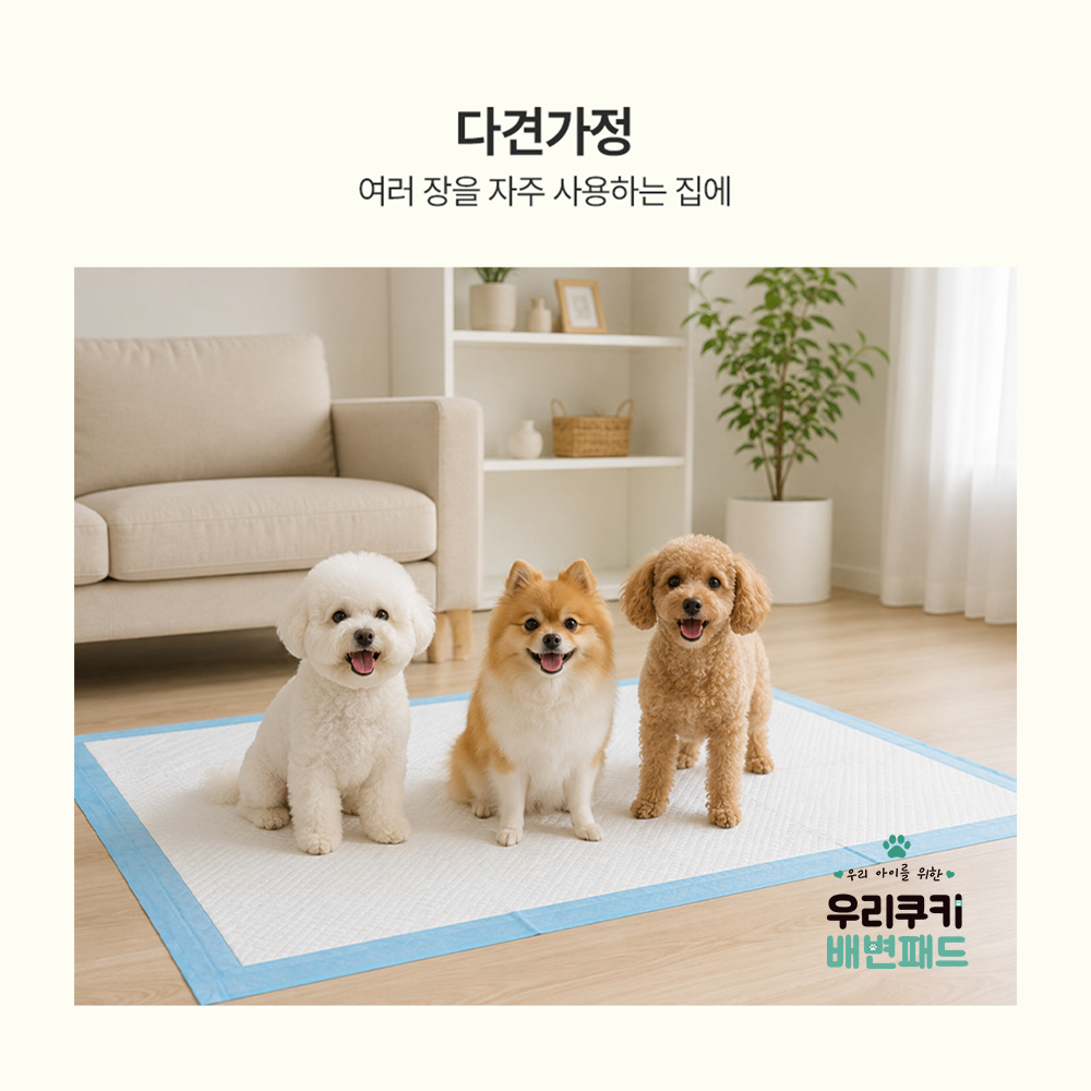 강아지 실내 배변 고홉수 미끄럼방지 5중구조 배변 패드 사이즈M 기본 절약형 50매 이미지 7