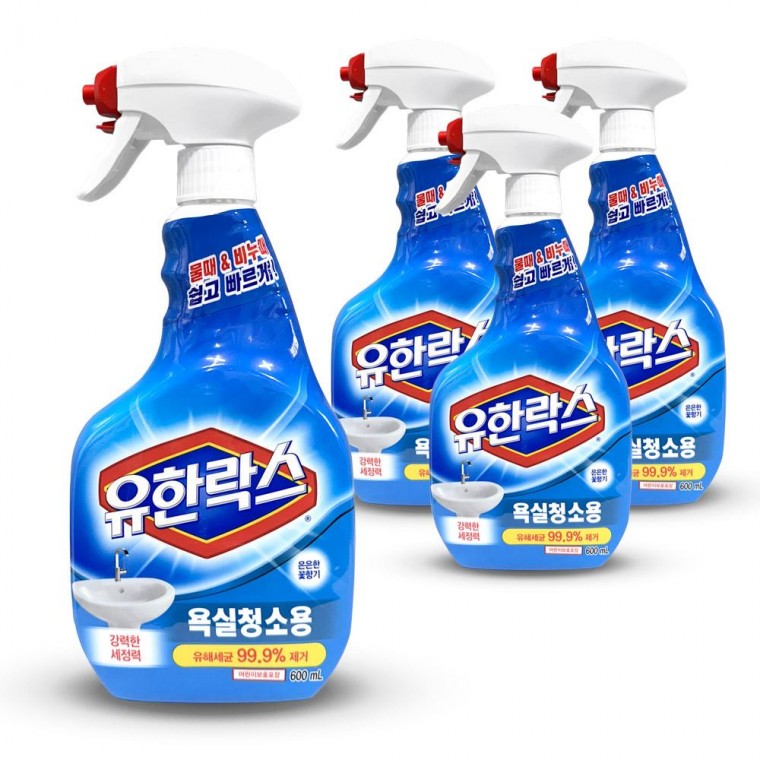 유한락스 욕실 화장실 청소 세제 스프레이 600ml 4개 타일 변기 세정제 - 상품 이미지