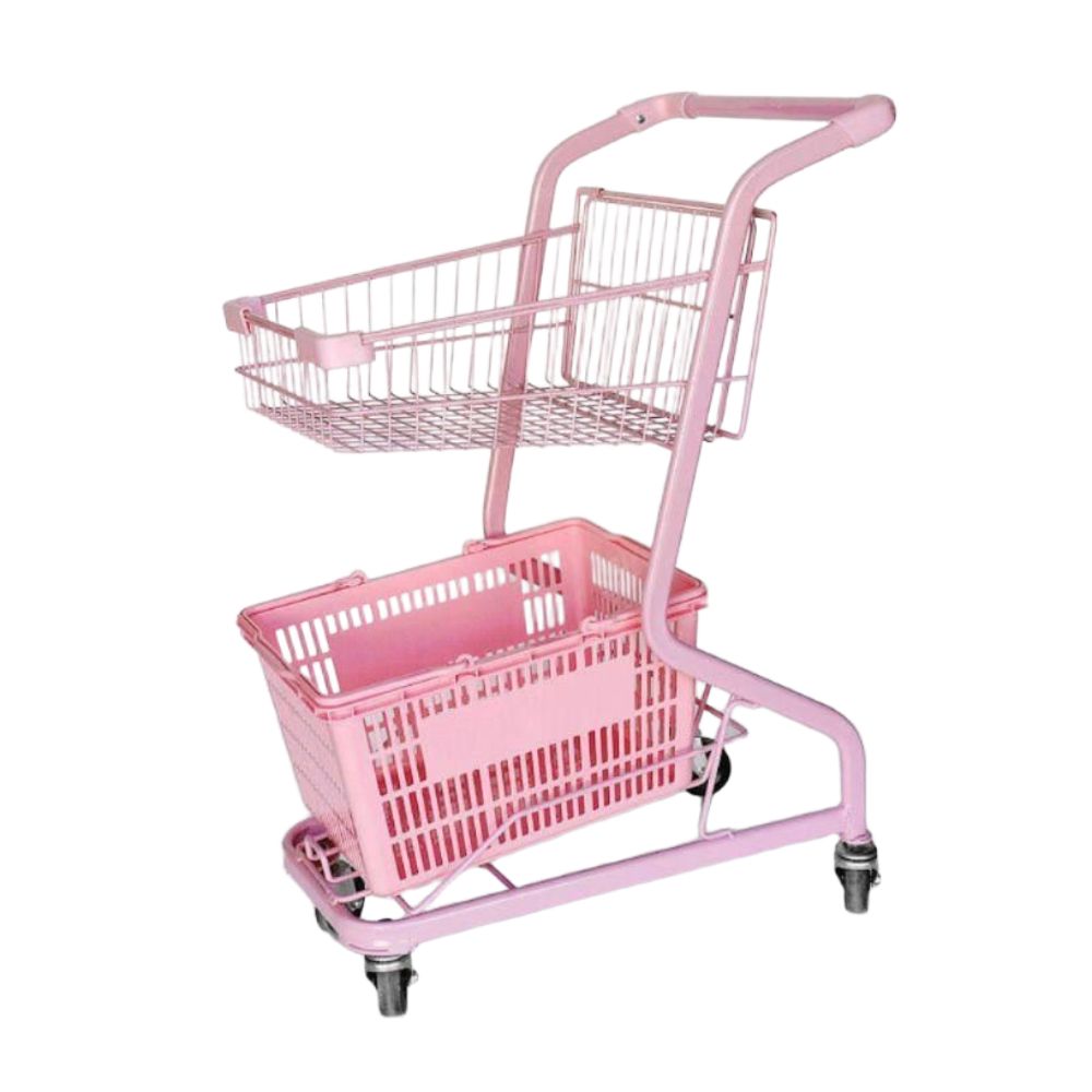 쇼핑카트 손수레 카트 슈퍼 바구니 마트 시장 소품 핑크 - 상품 이미지