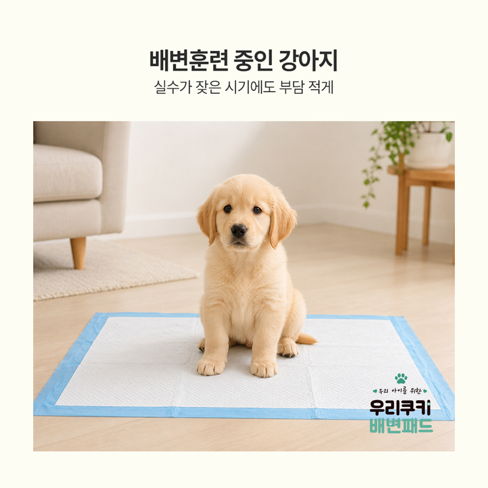 강아지 실내 배변 고홉수 미끄럼방지 5중구조 배변 패드 사이즈M 기본 절약형 50매 이미지 6