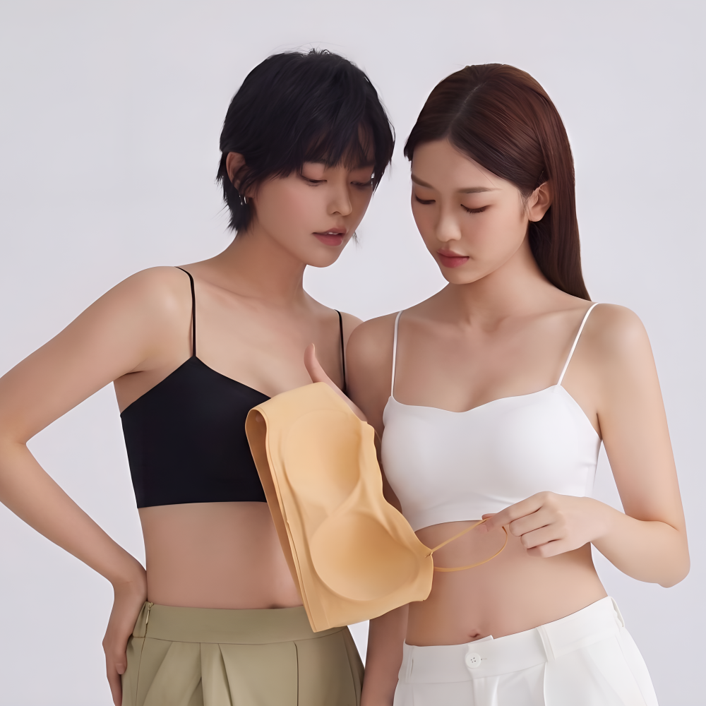 네이버 심리스브라 미니멀 얇은끈 패드일체형 등살커버 보정 스포츠 무봉제 수면 크롭브라탑