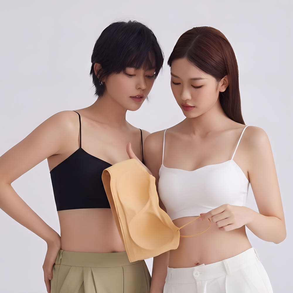 아브라 심리스브라 미니멀 얇은끈 패드일체형 등살커버 보정 스포츠 무봉제 수면 크롭브라탑