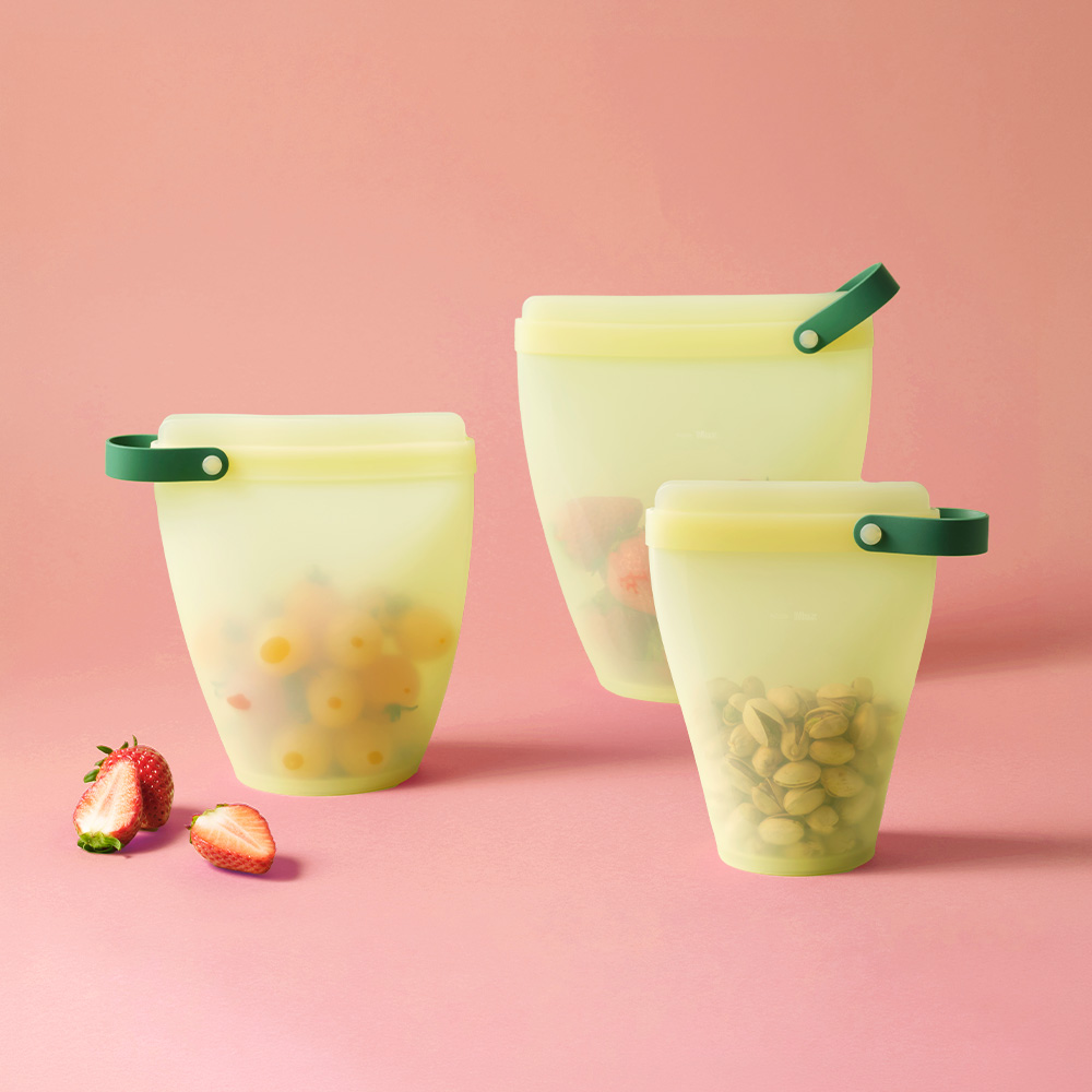 락앤락 바로한끼 실리콘 지퍼백 컵형 3P세트(400ml+700ml+1.1L) - 상품 이미지