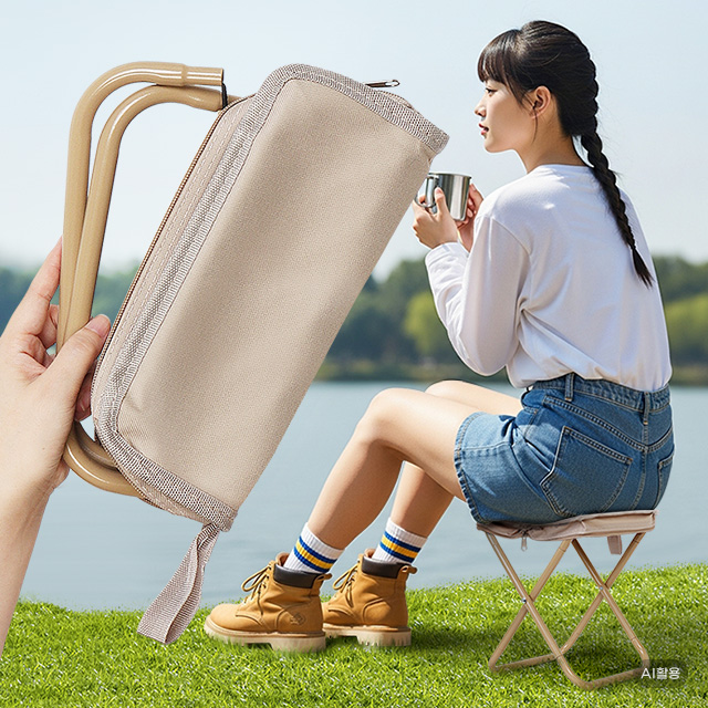 등산의자 접이식 휴대용 백패킹 bbq체어 놀이공원 초경량 경량의자 중 베이지 - 상품 이미지