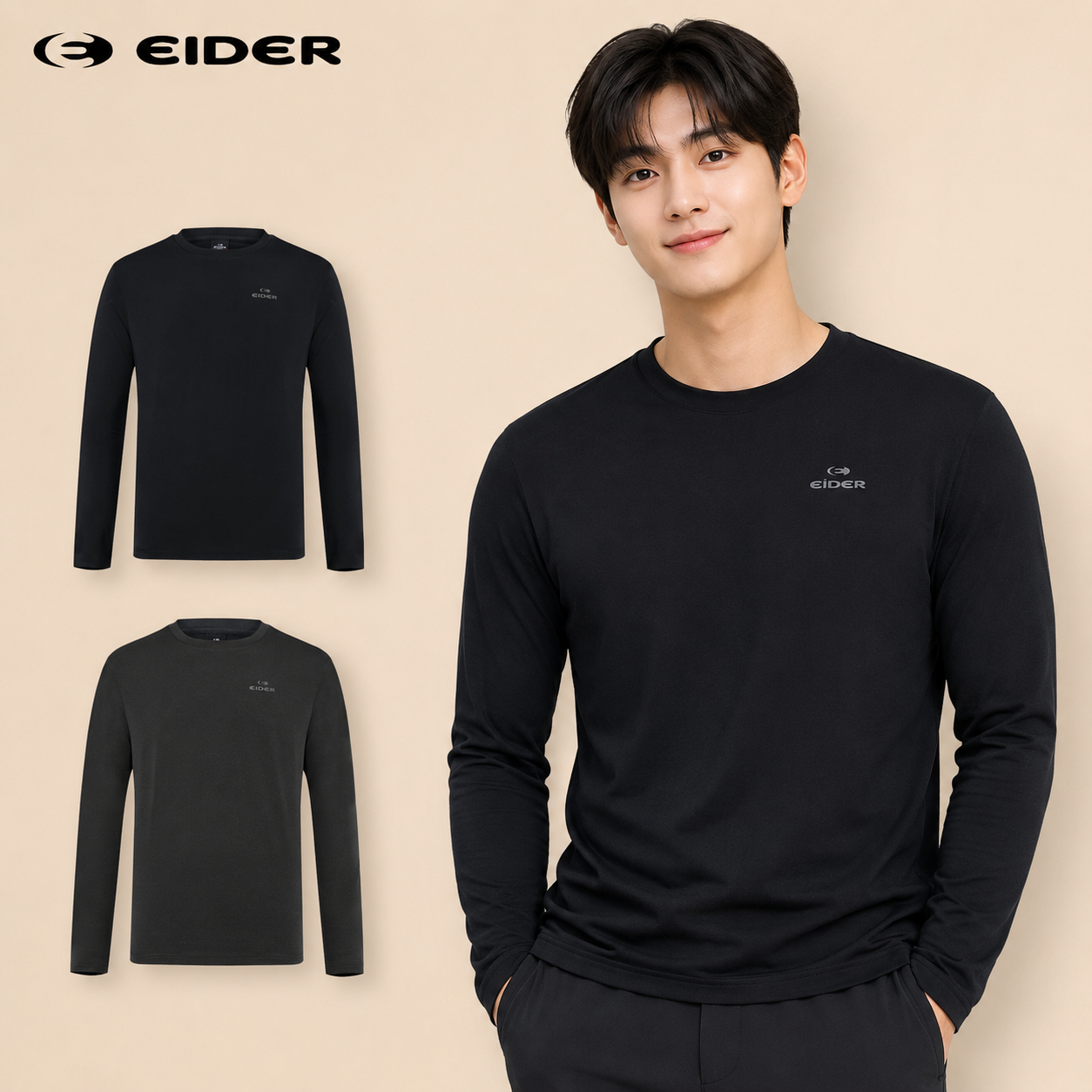 아이더 기능성 가을 등산 이너티셔츠 세트 2 PACK 남성 긴팔 라운드 티셔츠 - 상품 이미지