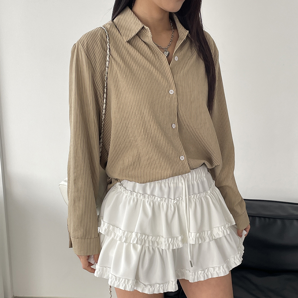 캐주얼 무드 루즈핏 여성 스트라이프 셔츠 남방 간절기 레이어드 긴팔 반팔 여자 봄 여름 이미지 8