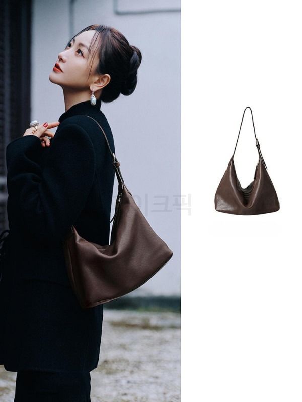 천연소가죽 숄더백 반달형 클래식 호보백 캐주얼한 출퇴근용 가방 활용도 높은 데일리백 - 상세 이미지 5