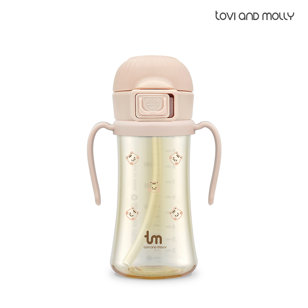 [토비앤몰리] 돗람이 핑크 아기 유아 어린이집 이유식 원터치락 빨대컵 280ml - 상품 이미지