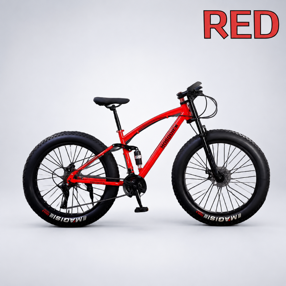 벨로 충격완화 펫바이크 팻바이크 자전거 MTB 산악 광폭 타이어 오프로드 레드, 24인치 30단 - 상품 이미지