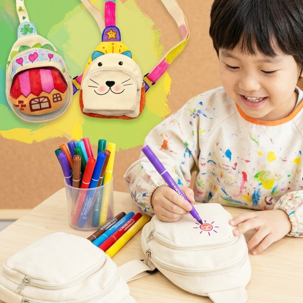 DIY 무지 캔버스 크로스가방 색칠하기 미술놀이 어린이 에코백 슬링백 창의력 교구 - 상품 이미지