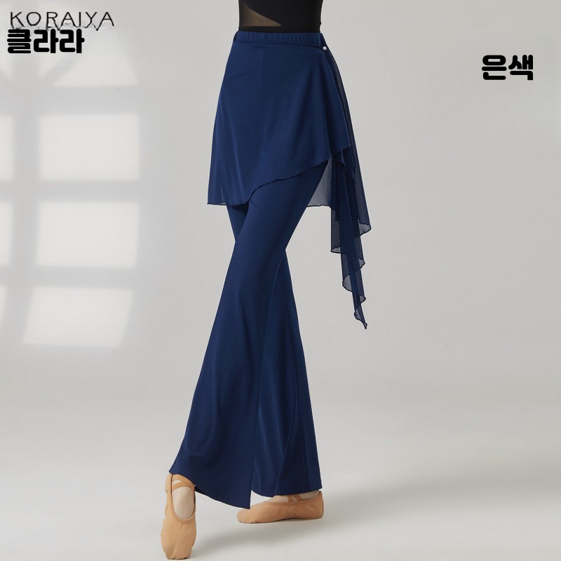 스트레칭 무용 발레 라인댄스복 팬츠 부츠컷 디자인 랩 쉬폰 신축성 블랙 S 이미지 6