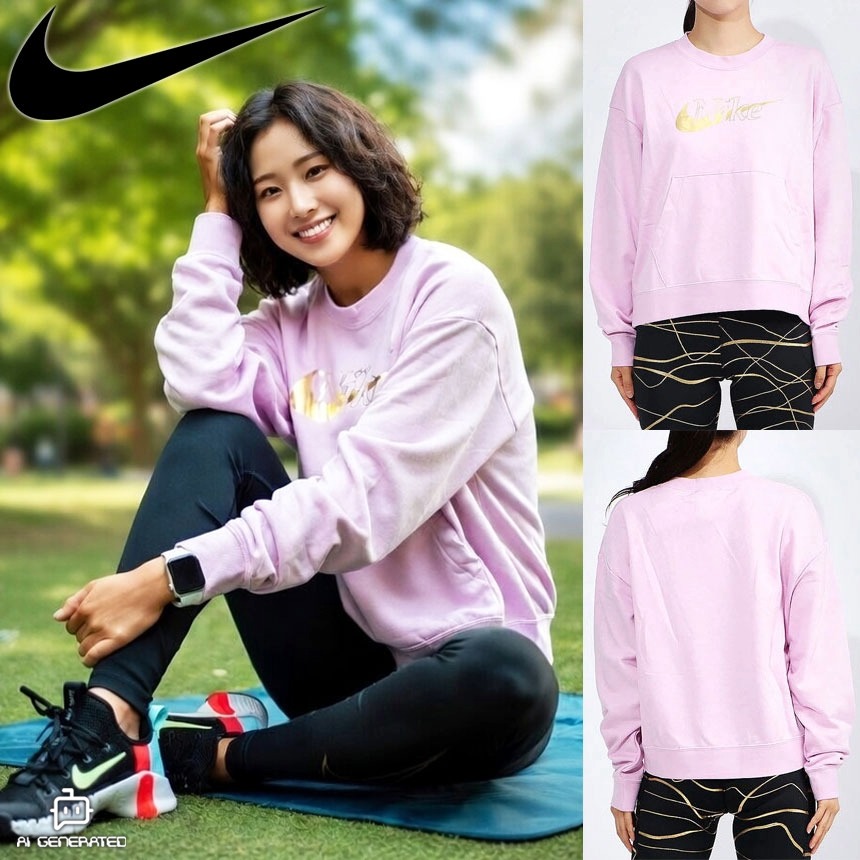 [시즌세일] 나이키 드라이핏 여성 맨투맨 크롭 크루넥 긴팔 티셔츠 CU6476-676(핑크), M - 상품 이미지