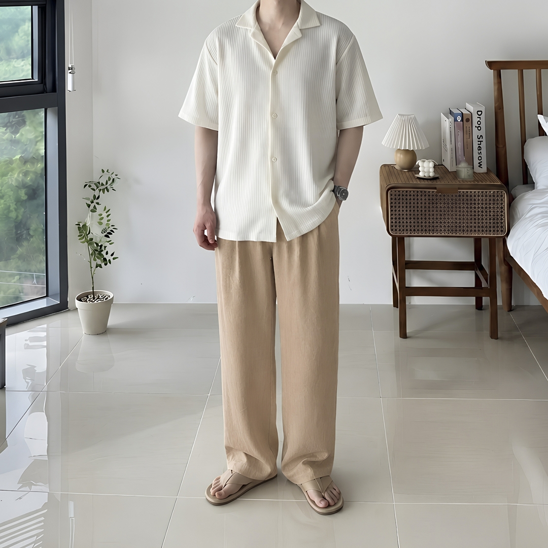 1+1 남자 린넨 라이크 투턱 와이드 밴딩 팬츠 3color - 상세 이미지 5