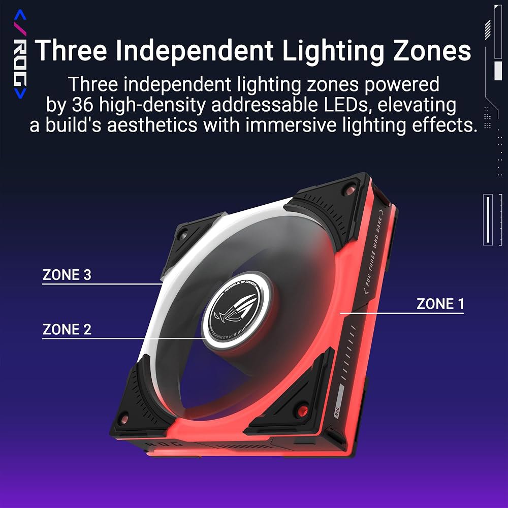 ASUS ROG Eurux GR120 ARGB PWM 팬 트리플 팩 120mm 팬, 2600RPM, 특허받은 데이지 체인, 맞춤형 조명, 허브 - 상세 이미지 2