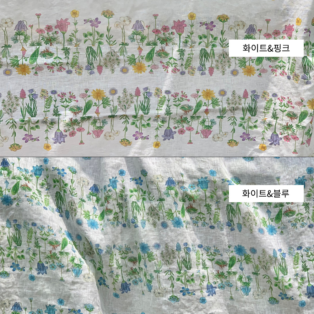 굿모닝 들꽃 빈티지 21수 린넨100% 꽃무늬 마 원단 앞치마 커튼 테이블보 천 - 상세 이미지 2