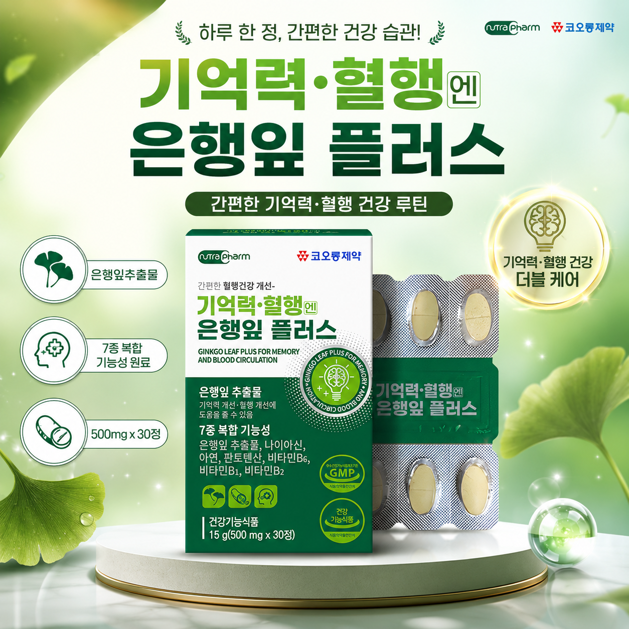 코오롱제약 기억력 혈행엔 은행잎 플러스 은행잎추출물 500mg 2박스 - 상세 이미지 2