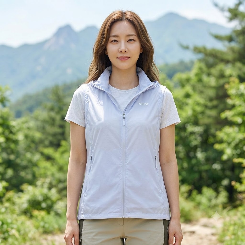 네파 여성 여름 아웃도어룩 메쉬 통풍 경량 등산 후드조끼 - 상품 이미지