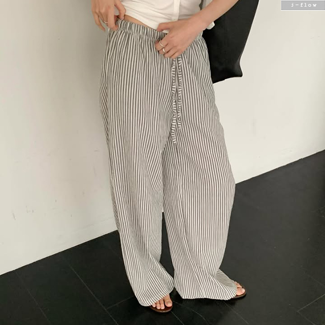 도리 루즈핏 밴딩 스트라이프 썸머 팬츠 2col 여름 와이드 시어룩 바캉스 일자 제이플로우 - 상품 이미지