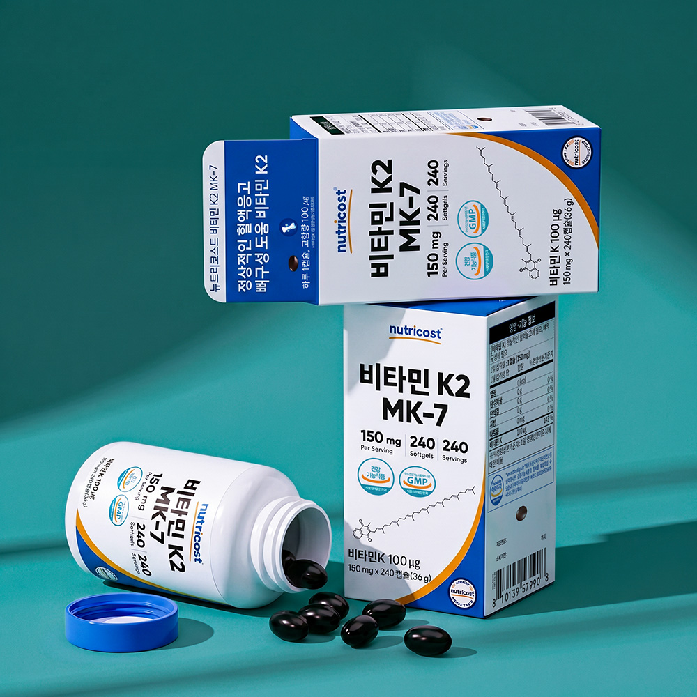 뉴트리코스트 비타민 K2 MK-7 메나퀴논 100MCG 소프트젤 240정, 240캡슐, 1개 - 상세 이미지 2