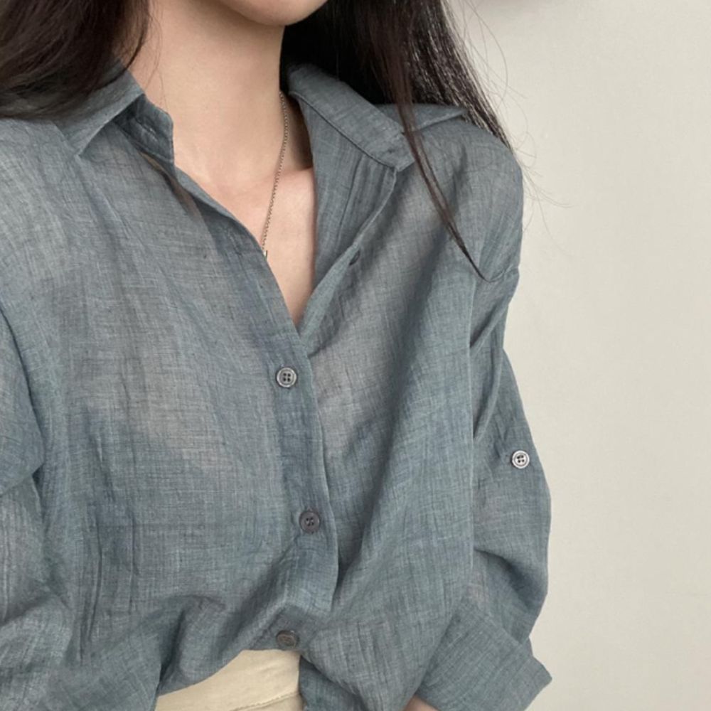 시스루남방 여름셔츠 세미크롭 얇은 루즈핏 링클 셔츠 - 상세 이미지 5