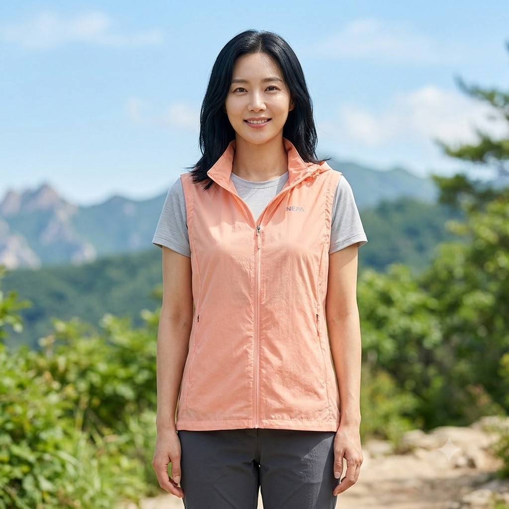 네파 여자 여름 아웃도어룩 메쉬 통풍 경량 후드 등산 조끼 - 상품 이미지