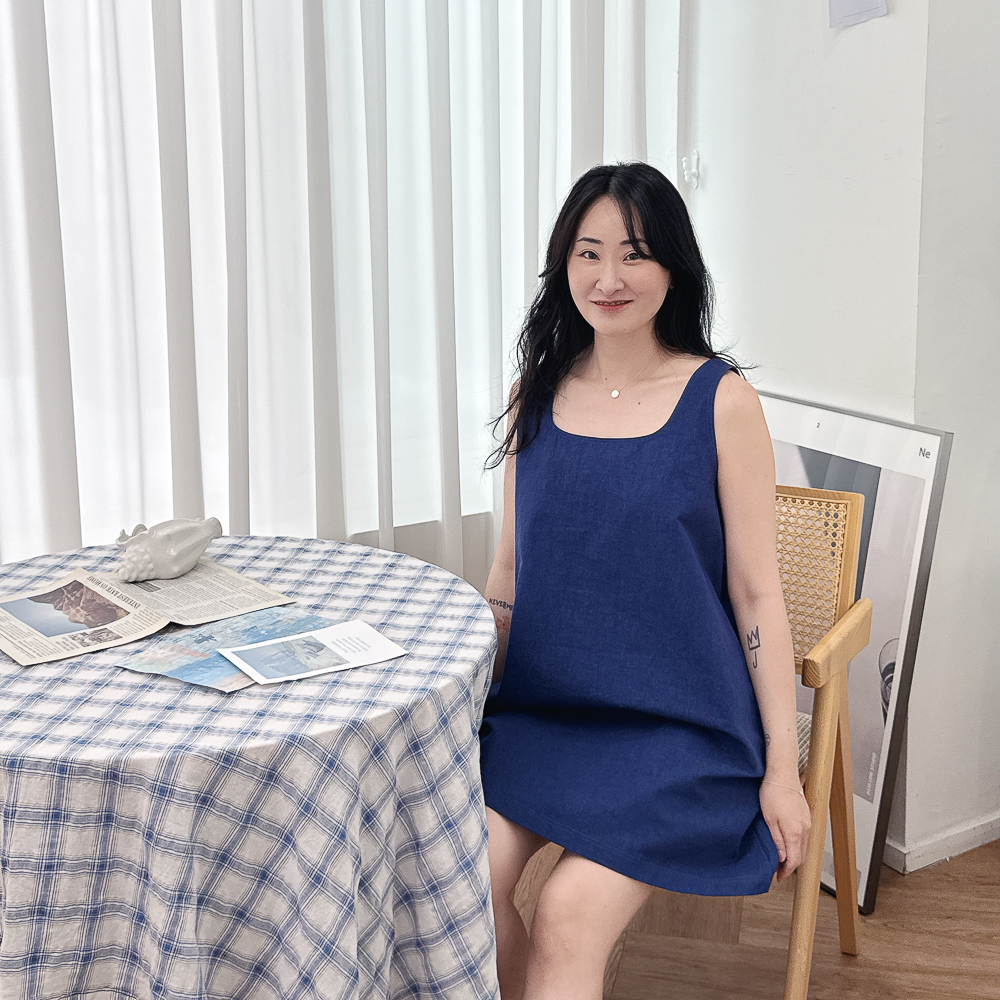 여름 러블리 미니멀 코튼 민소매 네이비 지퍼디테일 양면 착용 가능 미니 원피스 - 상품 이미지