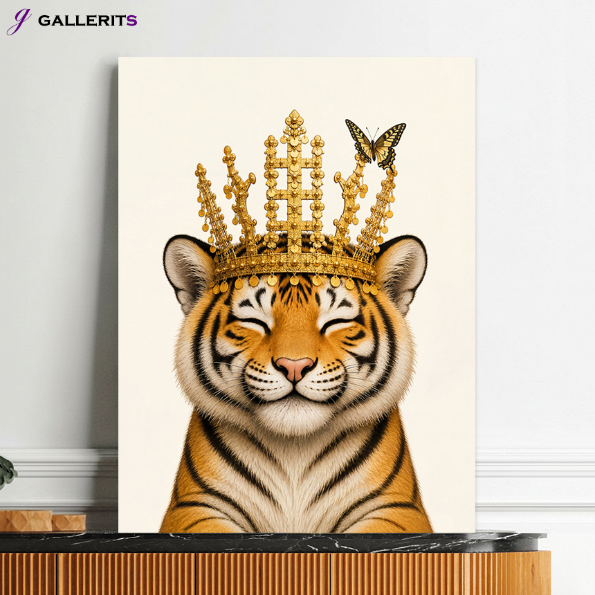 신라금관 호랑이 그림 돈들어오는 거실 인테리어 액자 개업선물 중형 - 상품 이미지